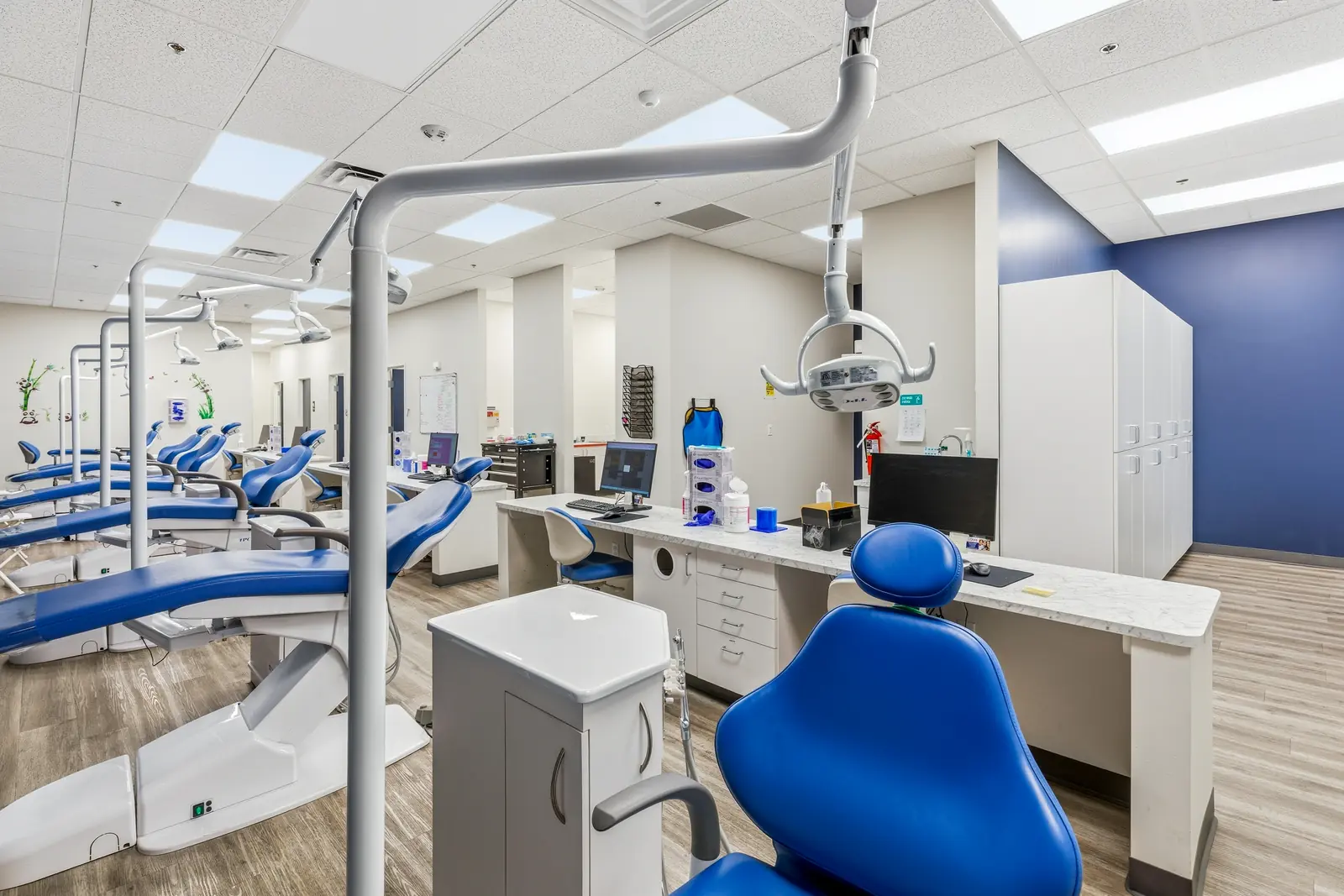 Pediatric treatment bay with kid-sized dental chairs at the Boca Kids clinic in Sparks, in the Reno area